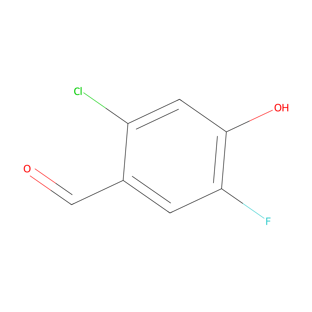 2-Chloro-5-fluoro-4-hydroxybenzaldehyde molecular structure, CAS 1036383-27-3