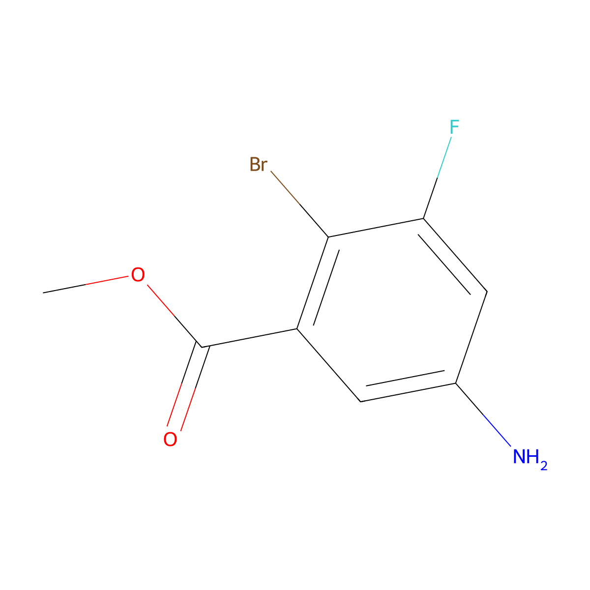 Methyl 5-amino-2-bromo-3-fluorobenzoate molecular structure, CAS 1036389-05-5