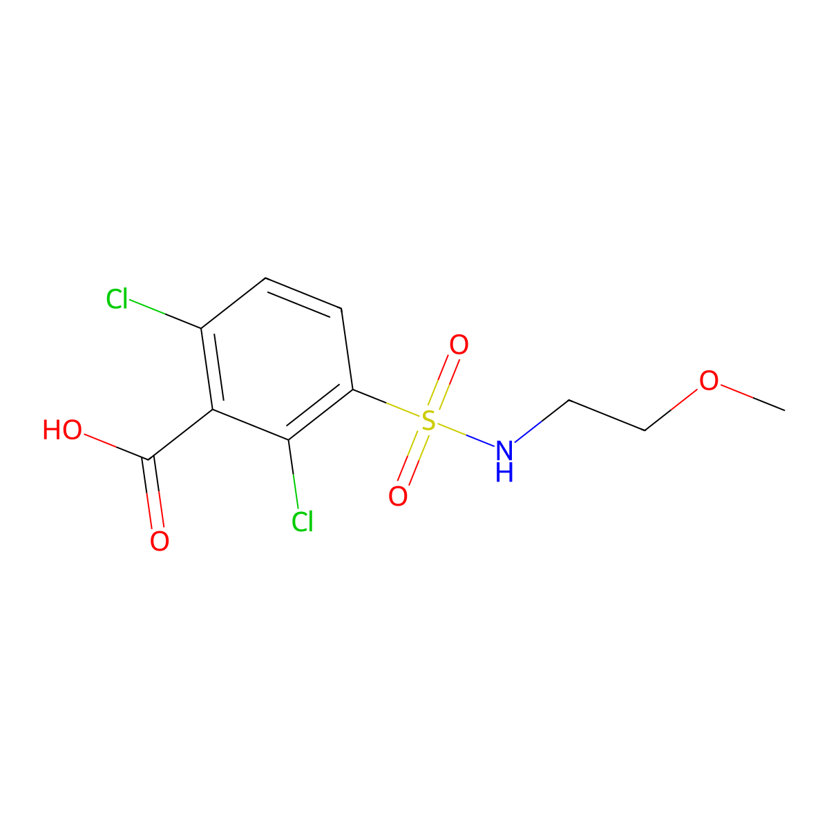 2,6-Dichloro-3-[(2-methoxyethyl)sulfamoyl]benzoic acid molecular structure, CAS 1036432-71-9