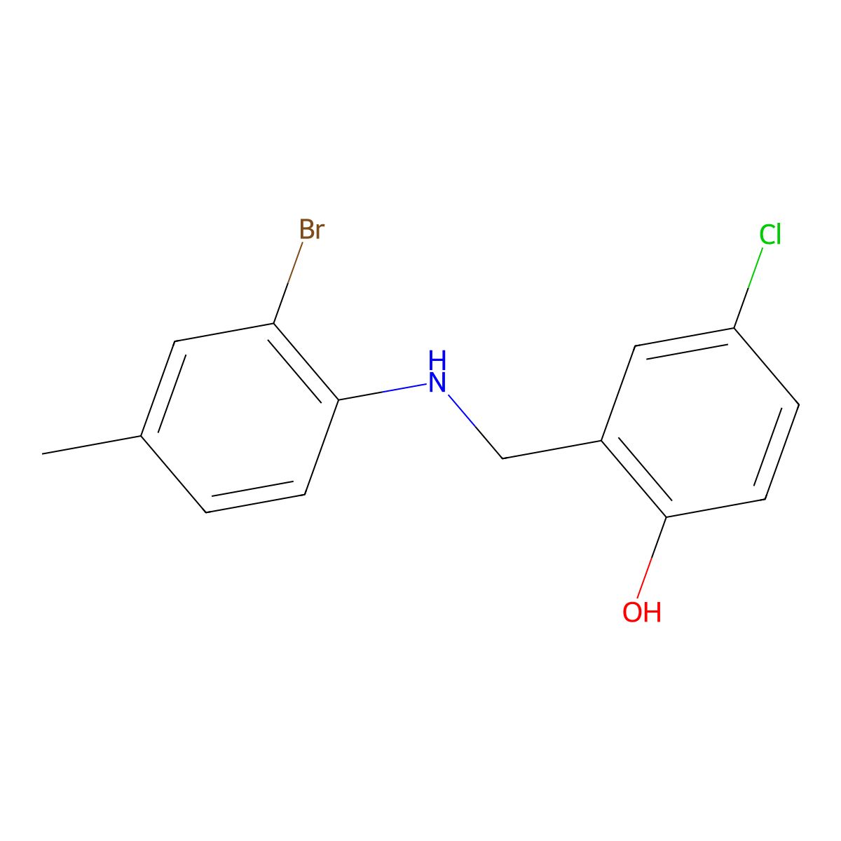 2-{[(2-Bromo-4-methylphenyl)amino]methyl}-4-chlorophenol molecular structure, CAS 1036433-05-2
