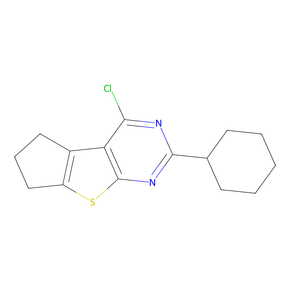 12-Chloro-10-cyclohexyl-7-thia-9,11-diazatricyclo[6.4.0.0,2,6]dodeca-1(12),2(6),8,10-tetraene molecular structure, CAS 1036435-35-4