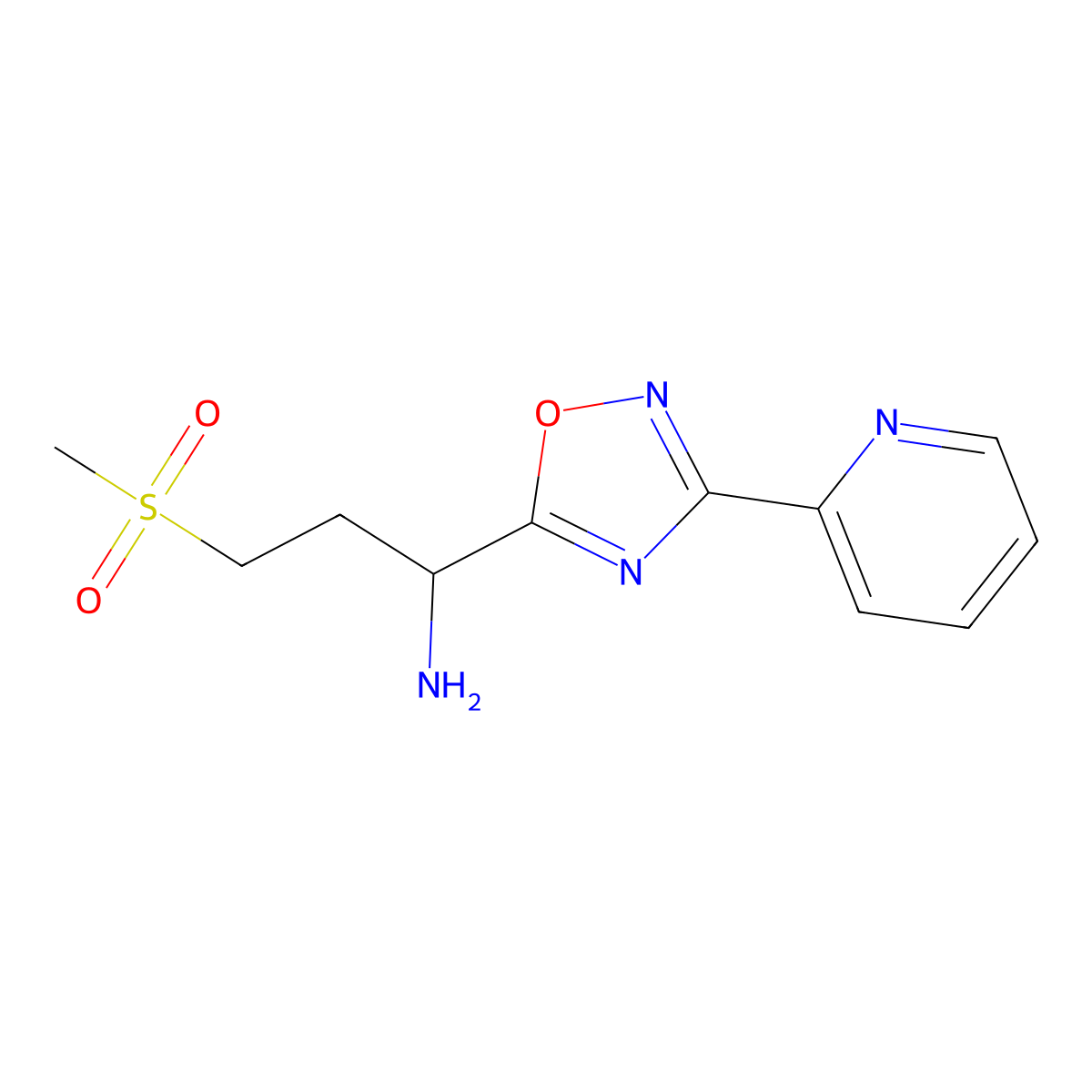 3-(Methylsulfonyl)-1-(3-pyridin-2-yl-1,2,4-oxadiazol-5-yl)propan-1-amine molecular structure, CAS 1036438-62-6