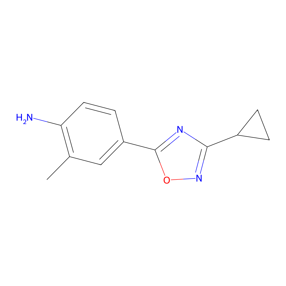 4-(3-Cyclopropyl-1,2,4-oxadiazol-5-yl)-2-methylaniline molecular structure, CAS 1036444-77-5