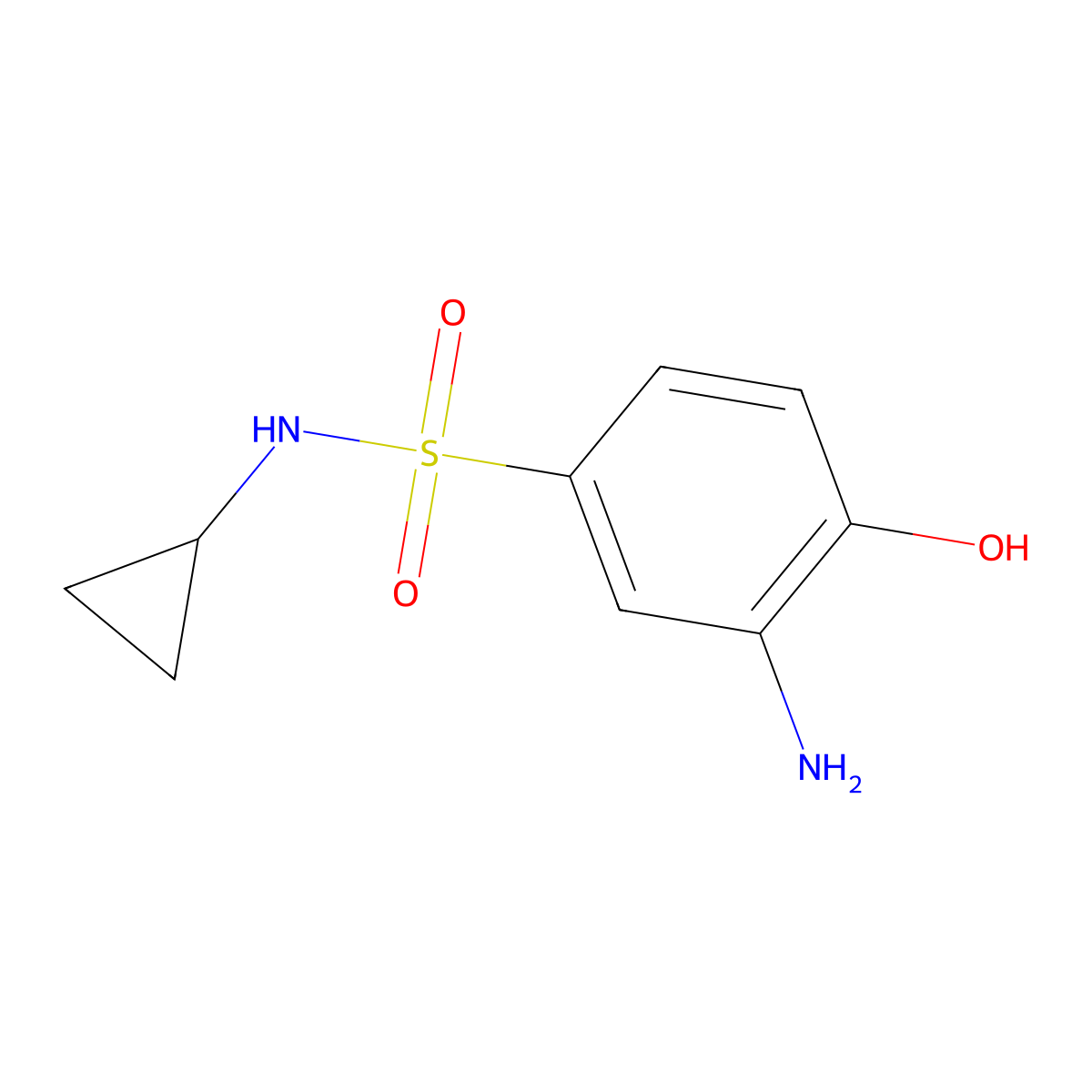 3-amino-N-cyclopropyl-4-hydroxybenzene-1-sulfonamide molecular structure, CAS 1036458-44-2