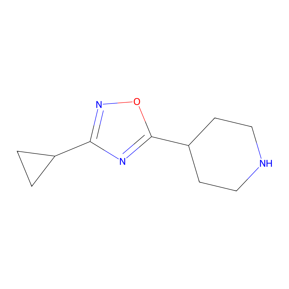 4-(3-Cyclopropyl-1,2,4-oxadiazol-5-YL)piperidine molecular structure, CAS 1036461-01-4