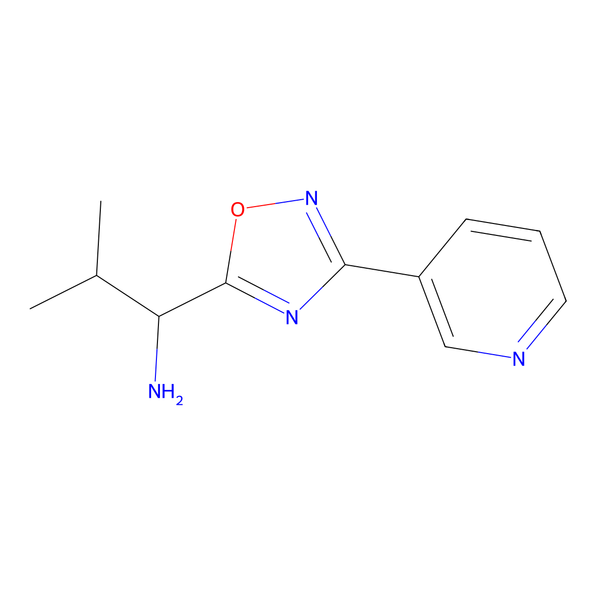 2-Methyl-1-[3-(pyridin-3-yl)-1,2,4-oxadiazol-5-yl]propan-1-amine molecular structure, CAS 1036470-12-8