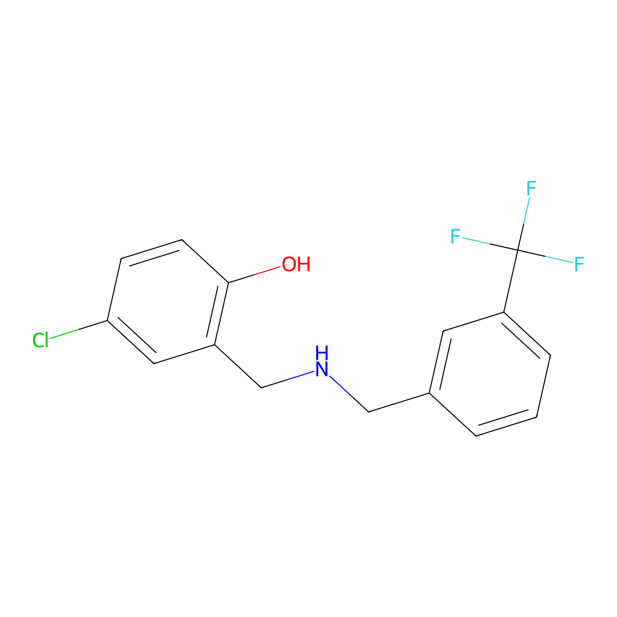 4-Chloro-2-({[3-(trifluoromethyl)benzyl]amino}methyl)phenol molecular structure, CAS 1036472-52-2