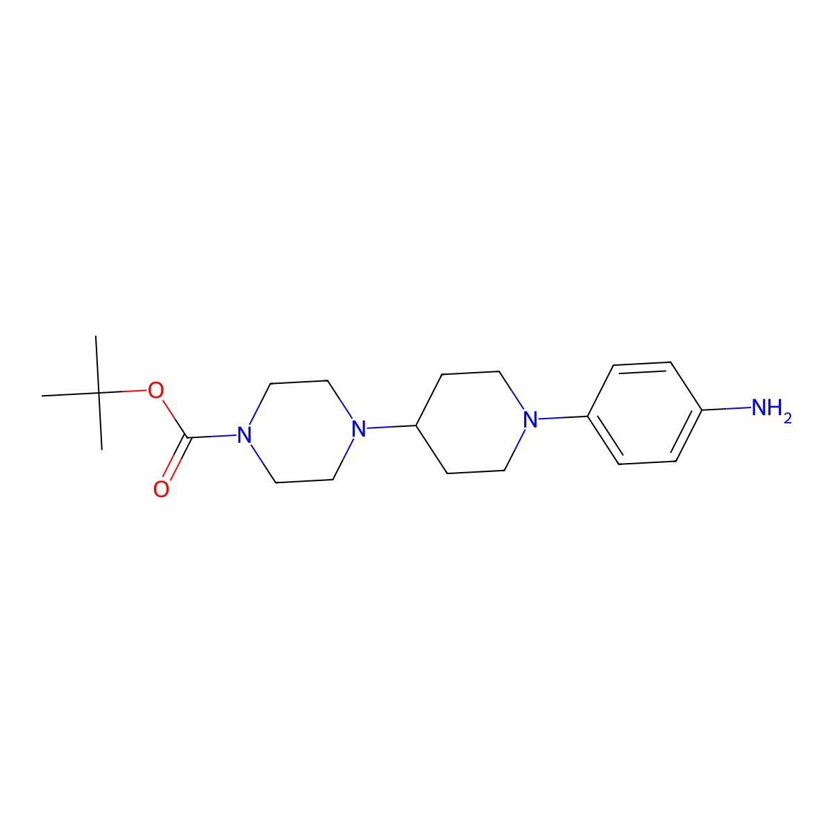 tert-Butyl 4-(1-(4-aminophenyl)piperidin-4-yl)piperazine-1-carboxylate molecular structure, CAS 1036488-14-8