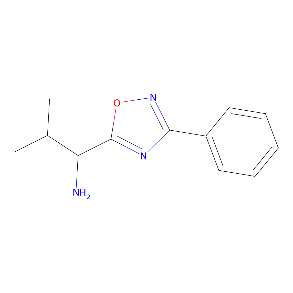 2-Methyl-1-(3-phenyl-1,2,4-oxadiazol-5-yl)propan-1-amine molecular structure, CAS 1036498-47-1