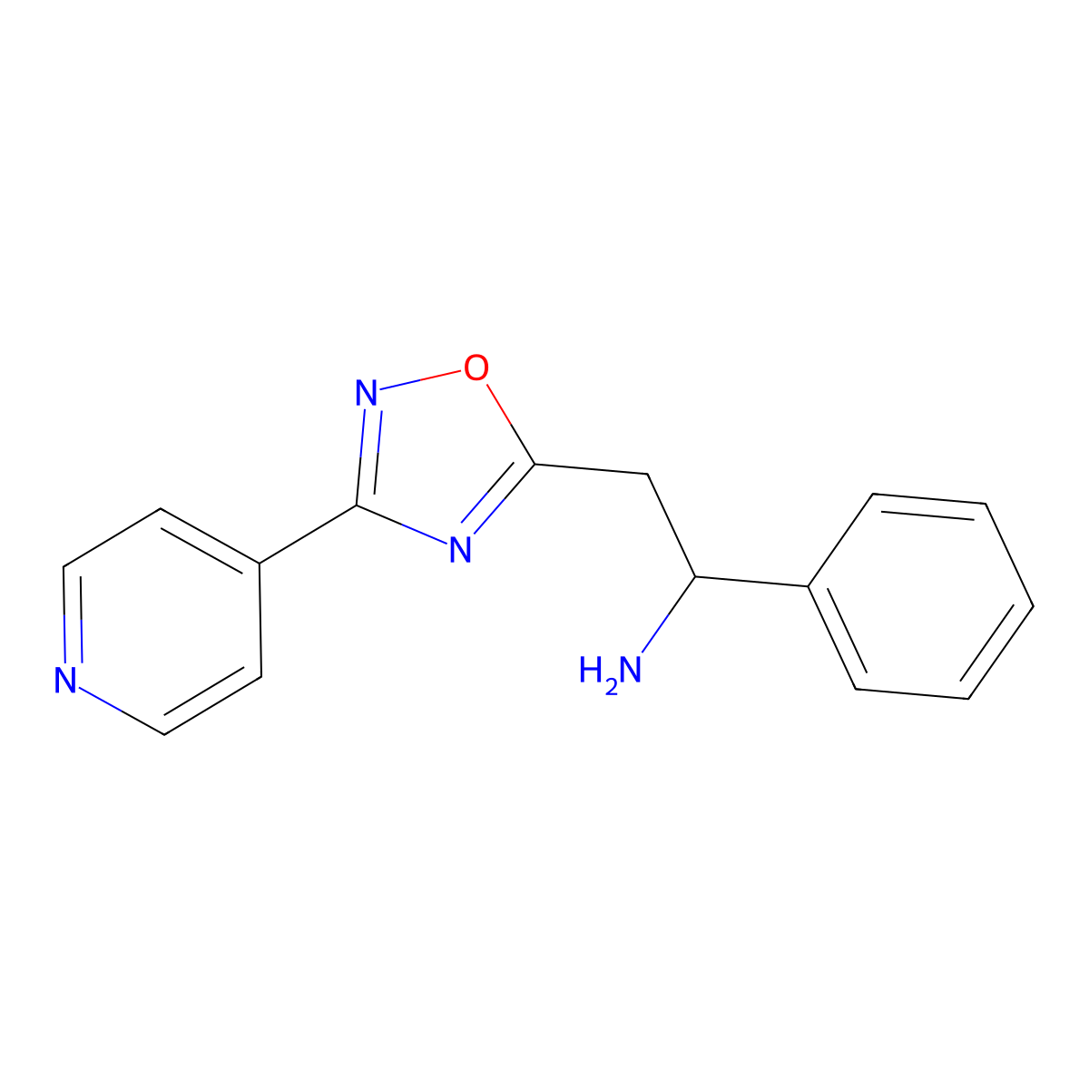 1-Phenyl-2-(3-(pyridin-4-yl)-1,2,4-oxadiazol-5-yl)ethanamine molecular structure, CAS 1036505-99-3