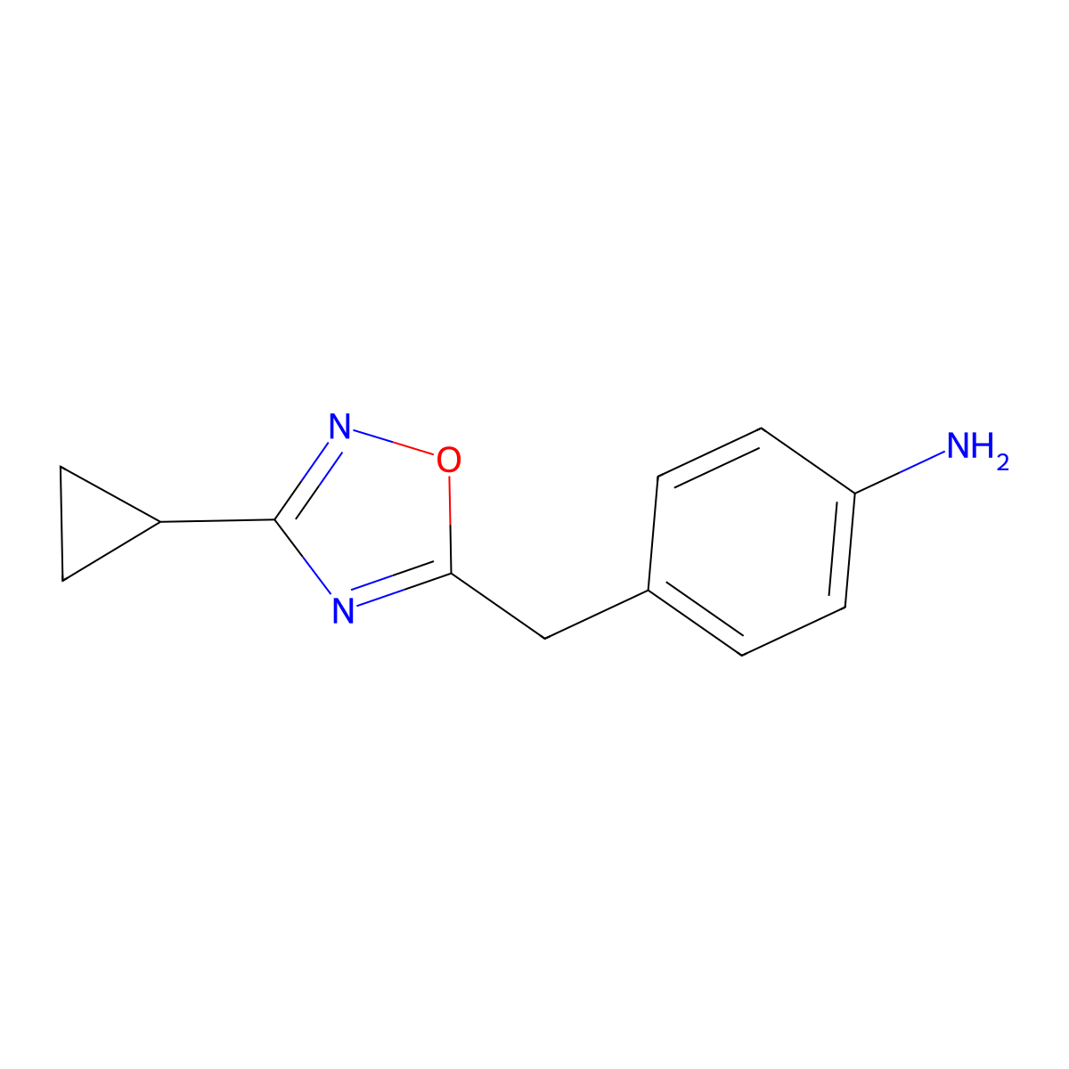 4-[(3-Cyclopropyl-1,2,4-oxadiazol-5-yl)methyl]aniline molecular structure, CAS 1036510-53-8