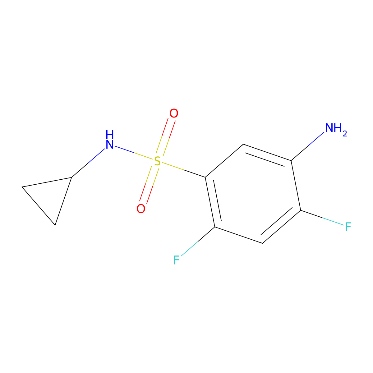 5-amino-N-cyclopropyl-2,4-difluorobenzene-1-sulfonamide molecular structure, CAS 1036516-23-0