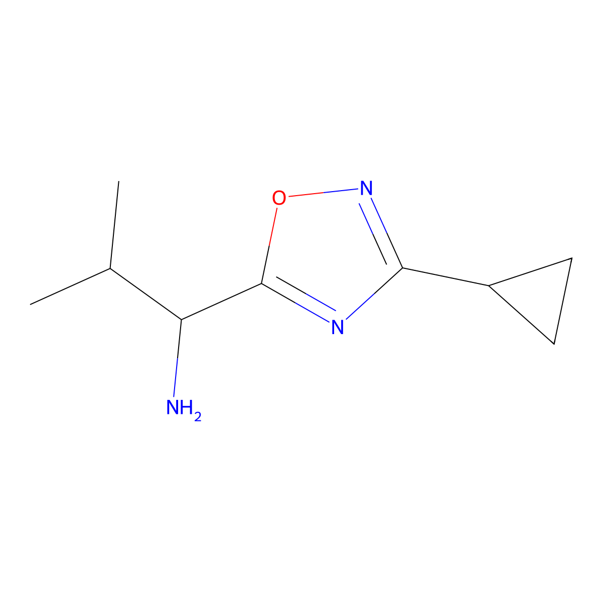 1-(3-Cyclopropyl-1,2,4-oxadiazol-5-yl)-2-methylpropan-1-amine molecular structure, CAS 1036523-88-2