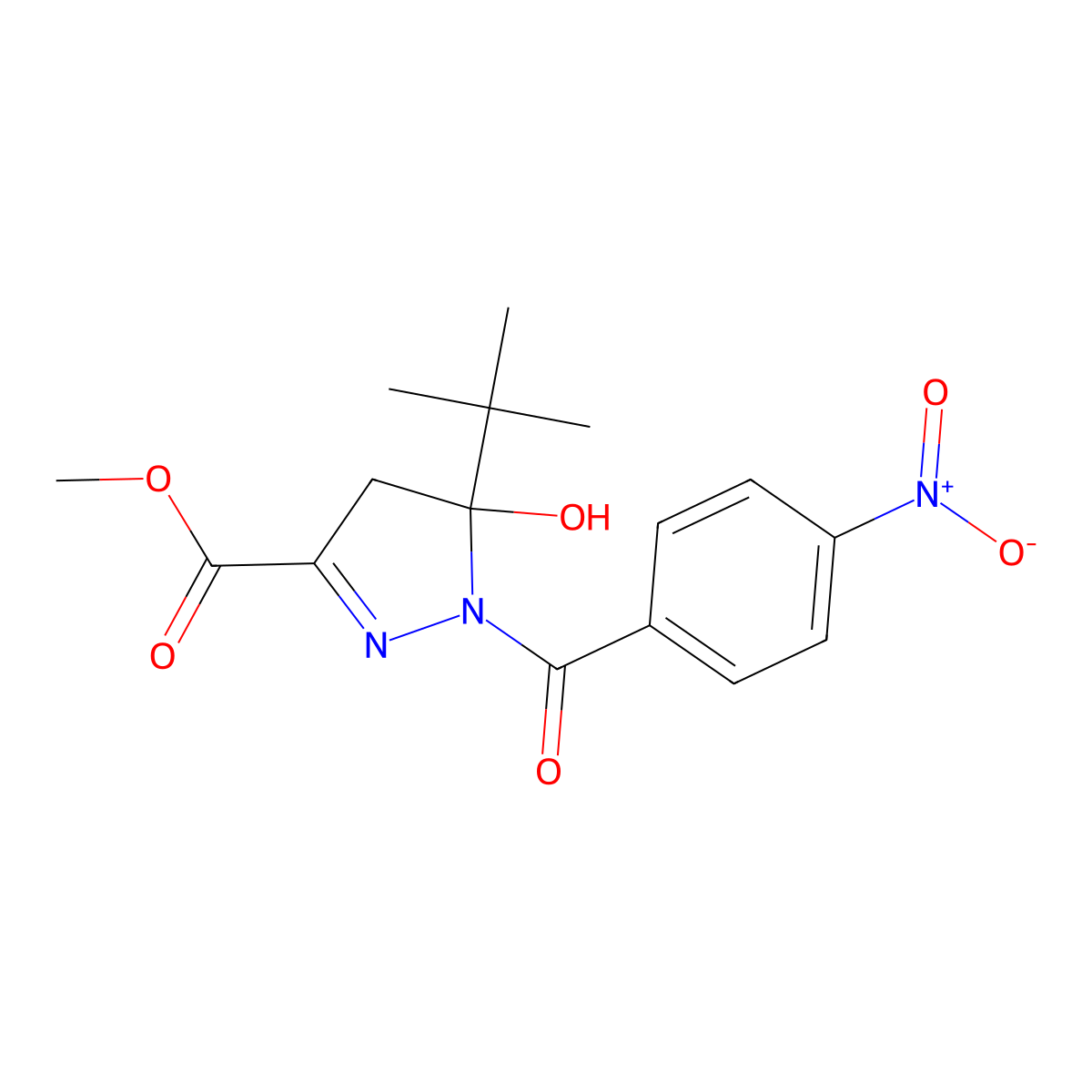 methyl 5-tert-butyl-5-hydroxy-1-(4-nitrobenzoyl)-4H-pyrazole-3-carboxylate molecular structure, CAS 103653-61-8