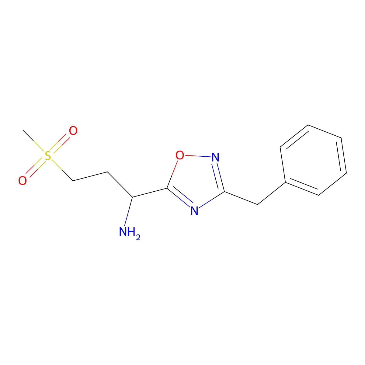 1-(3-Benzyl-1,2,4-oxadiazol-5-yl)-3-(methylsulfonyl)propan-1-amine molecular structure, CAS 1036533-16-0