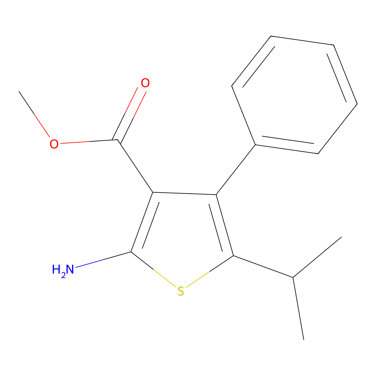 Methyl 2-amino-5-isopropyl-4-phenylthiophene-3-carboxylate molecular structure, CAS 1036546-77-6
