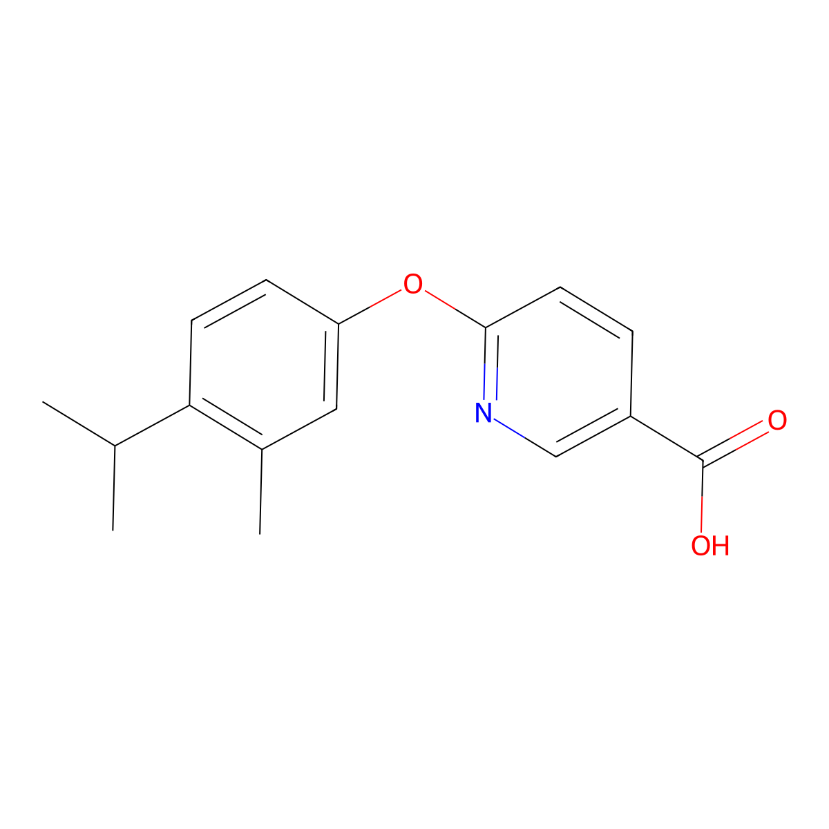 6-[3-Methyl-4-(propan-2-yl)phenoxy]pyridine-3-carboxylic acid molecular structure, CAS 1036553-73-7
