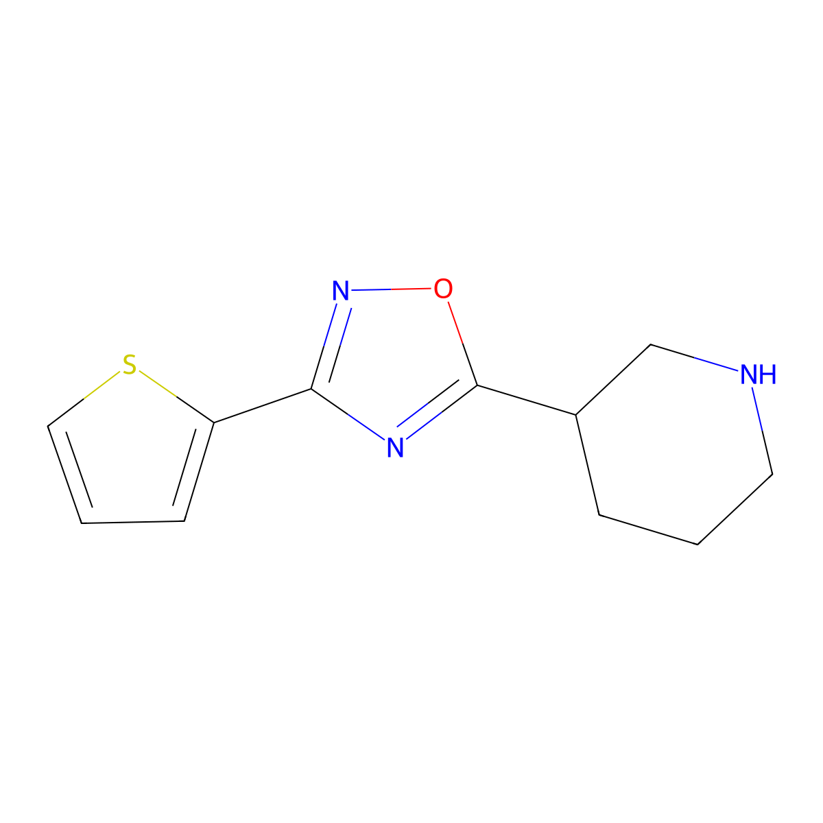 3-[3-(Thiophen-2-yl)-1,2,4-oxadiazol-5-yl]piperidine molecular structure, CAS 1036568-67-8