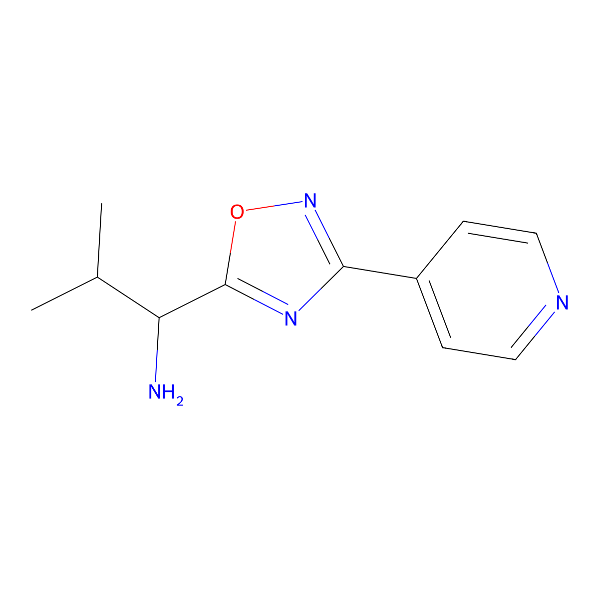 2-Methyl-1-[3-(pyridin-4-yl)-1,2,4-oxadiazol-5-yl]propan-1-amine molecular structure, CAS 1036572-10-7