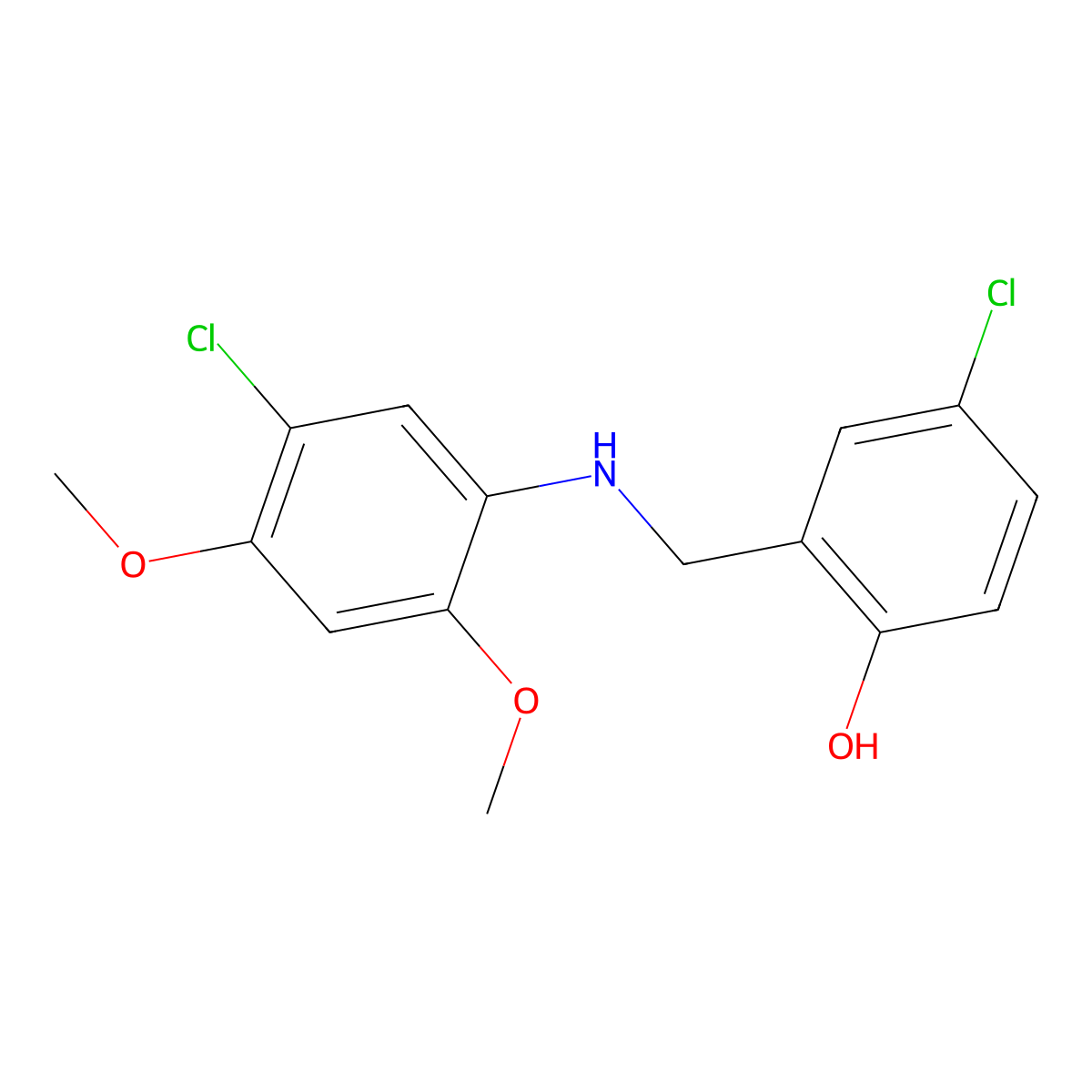4-Chloro-2-{[(5-chloro-2,4-dimethoxyphenyl)amino]methyl}phenol molecular structure, CAS 1036589-24-8