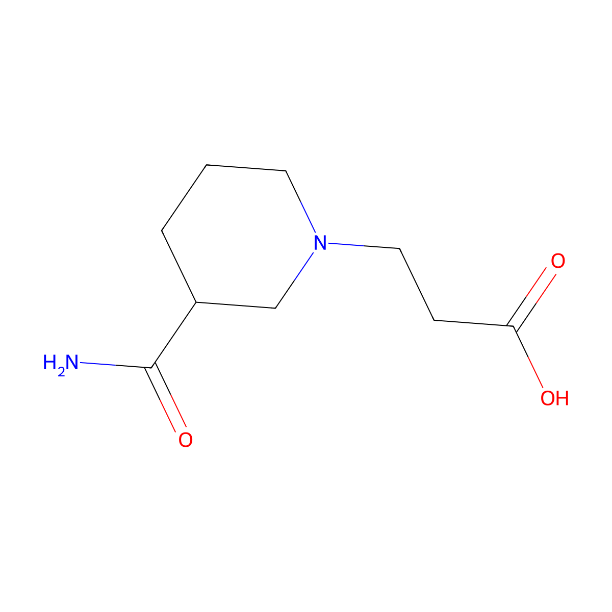 3-(3-Carbamoylpiperidin-1-yl)propanoic acid molecular structure, CAS 1036590-20-1
