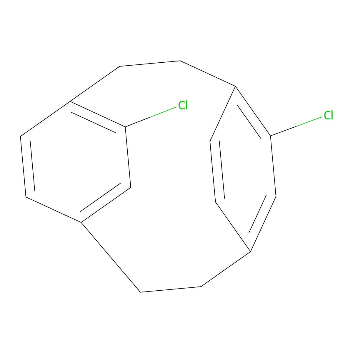 5,11-Dichlorotricyclo(8.2.2.24,7)hexadeca-4,6,10,12,13,15-hexaene molecular structure, CAS 10366-05-9