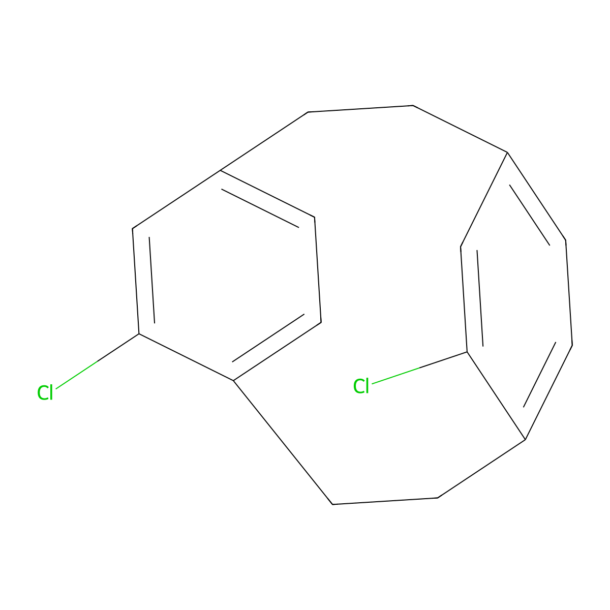 5,11-Dichlorotricyclo(8.2.2.24,7)hexadeca-4,6,10,12,13,15-hexaene molecular structure, CAS 10366-05-9