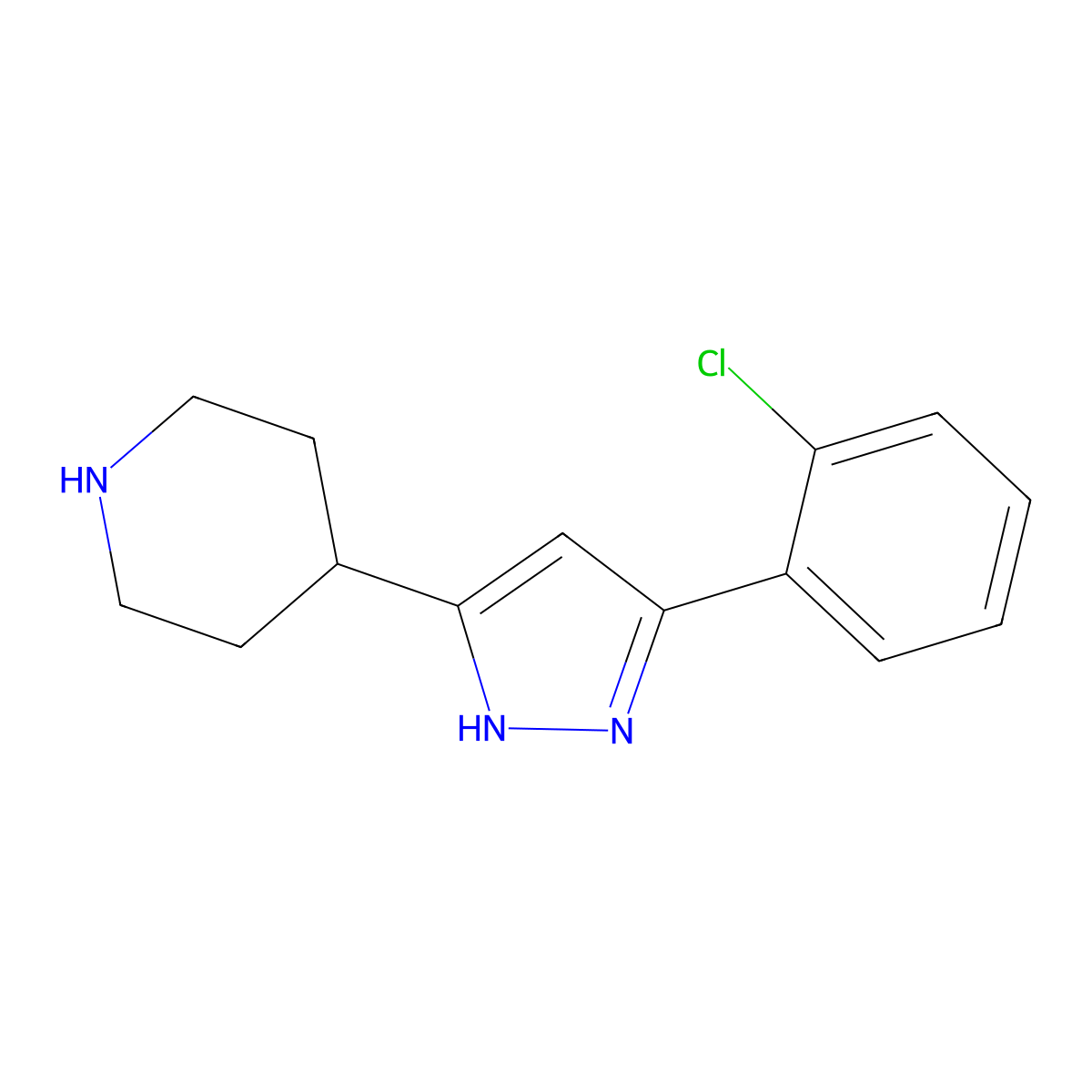 4-[3-(2-chlorophenyl)-1H-pyrazol-5-yl]piperidine molecular structure, CAS 103660-50-0