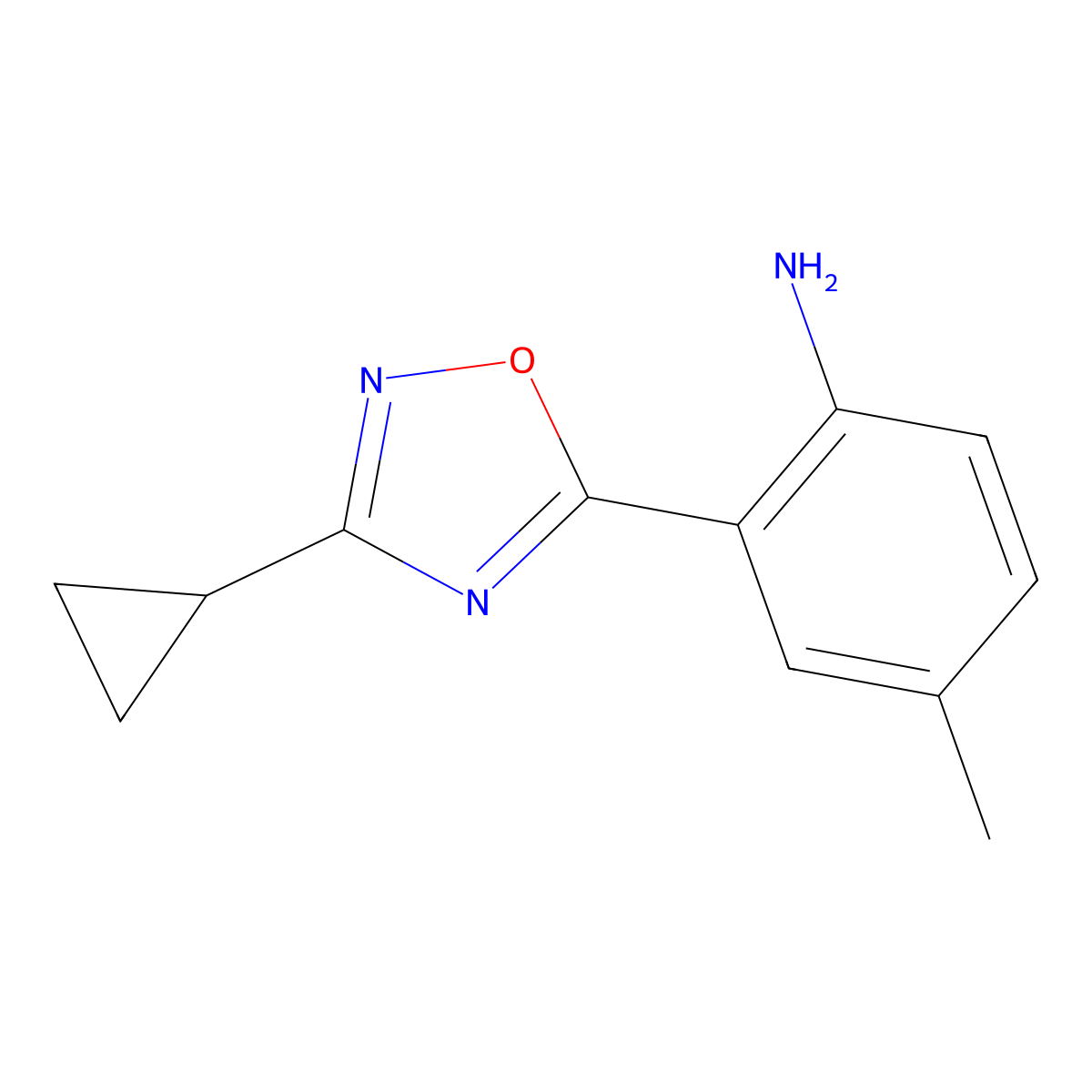 2-(3-Cyclopropyl-1,2,4-oxadiazol-5-yl)-4-methylaniline molecular structure, CAS 1036600-97-1