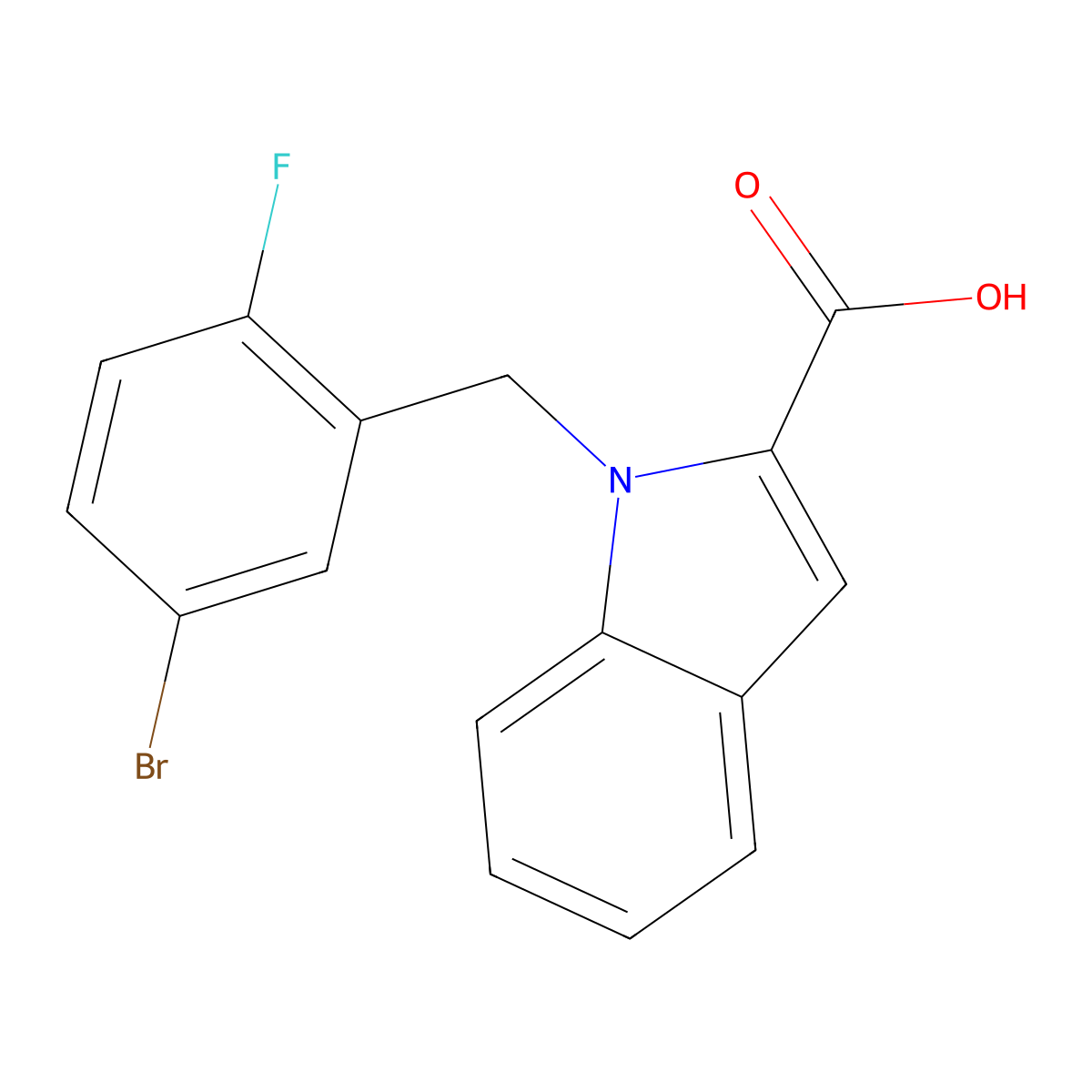 1-[(5-bromo-2-fluorophenyl)methyl]-1H-indole-2-carboxylic acid molecular structure, CAS 1036606-78-6