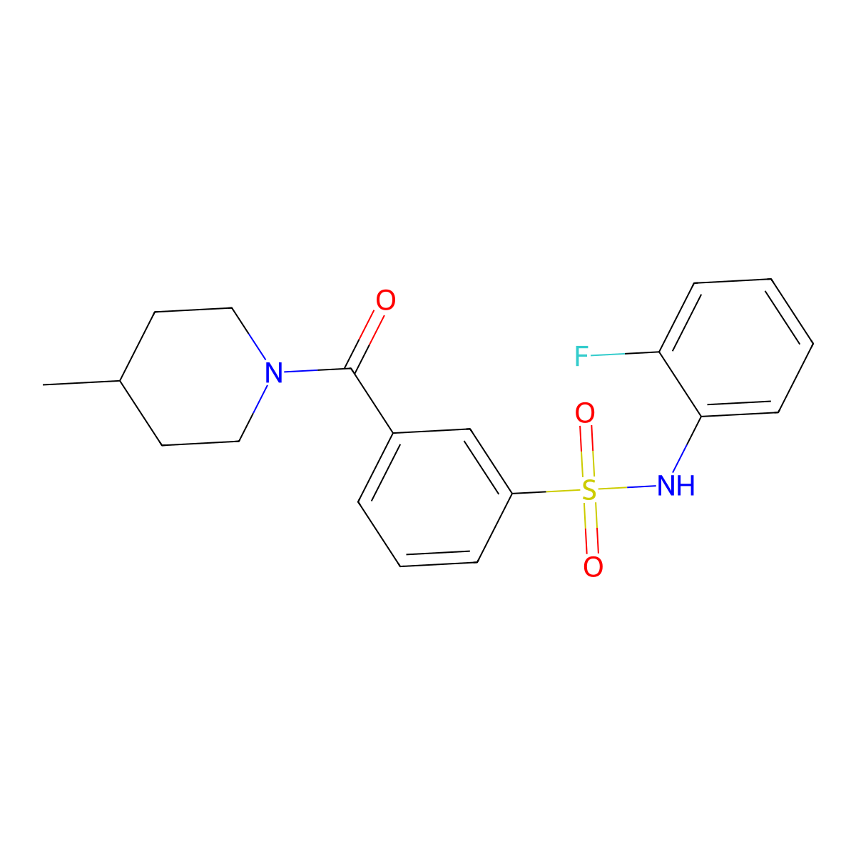N-(2-fluorophenyl)-3-[(4-methylpiperidin-1-yl)carbonyl]benzenesulfonamide molecular structure, CAS 1036662-25-5