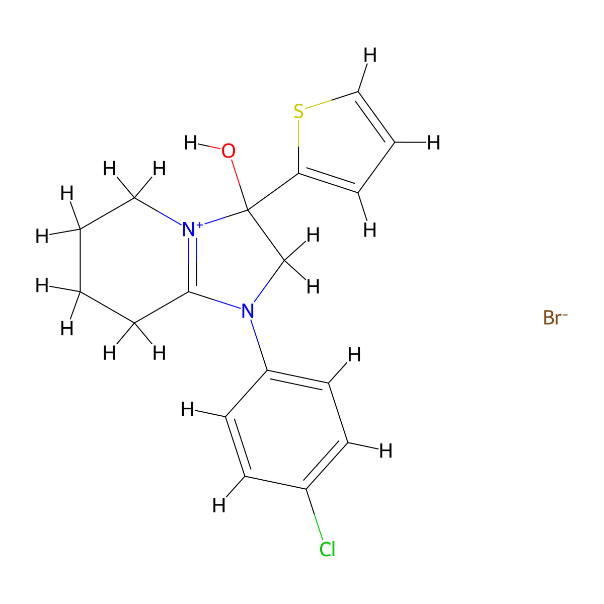 1-(4-Chlorophenyl)-3-hydroxy-3-(thiophen-2-yl)-2,3,5,6,7,8-hexahydroimidazo[1,2-a]pyridin-1-ium bromide molecular structure, CAS 1036724-52-3