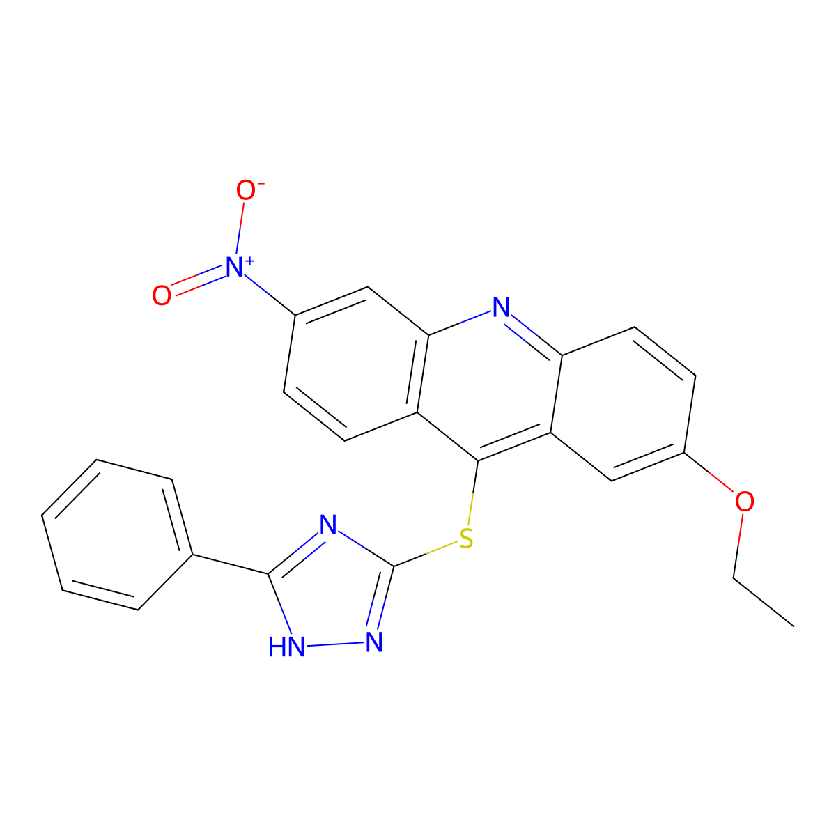 Acridine, 2-ethoxy-6-nitro-9-((5-phenyl-1H-1,2,4-triazol-3-yl)thio)- molecular structure, CAS 103674-91-5
