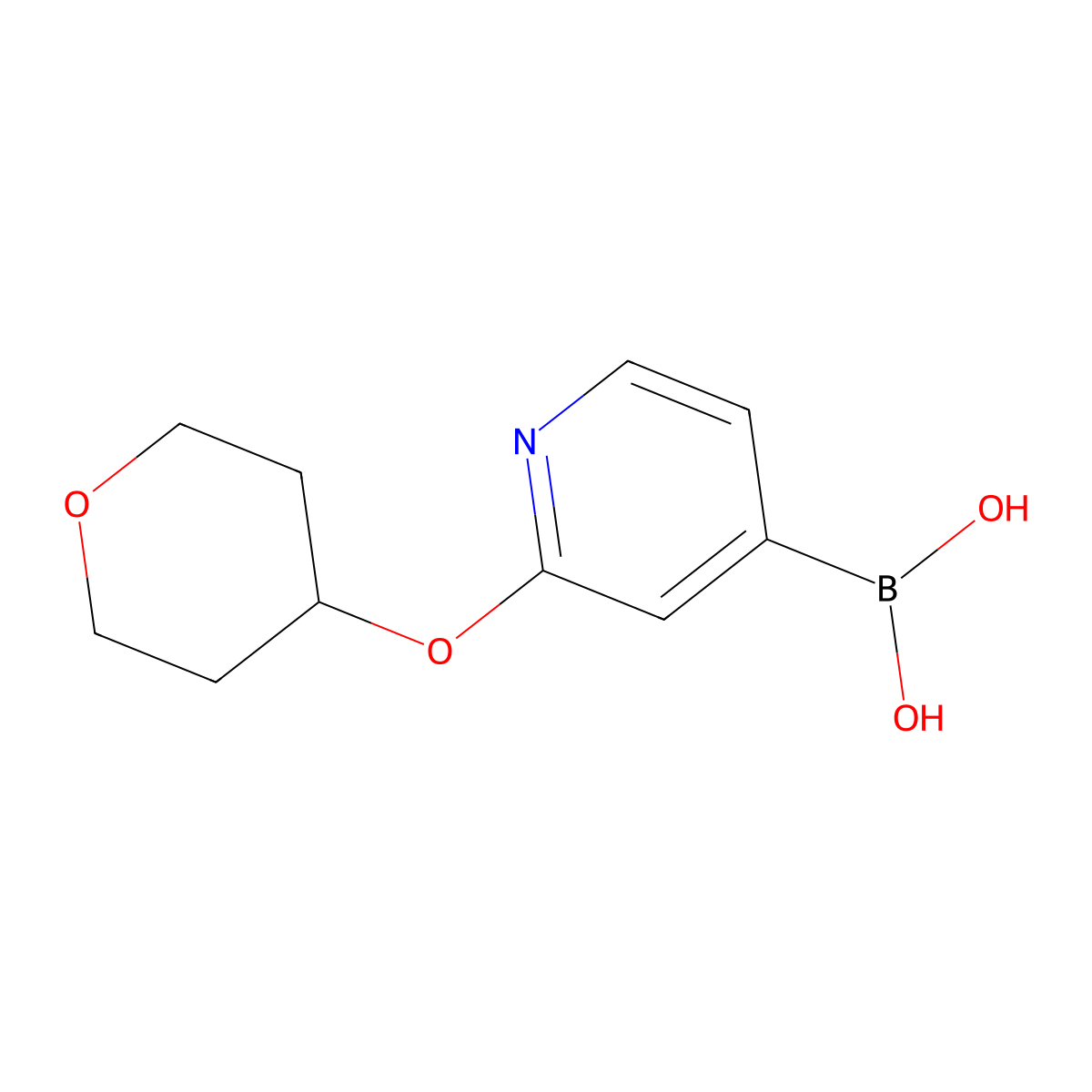 (2-((Tetrahydro-2H-pyran-4-yl)oxy)pyridin-4-yl)boronic acid molecular structure, CAS 1036762-00-1