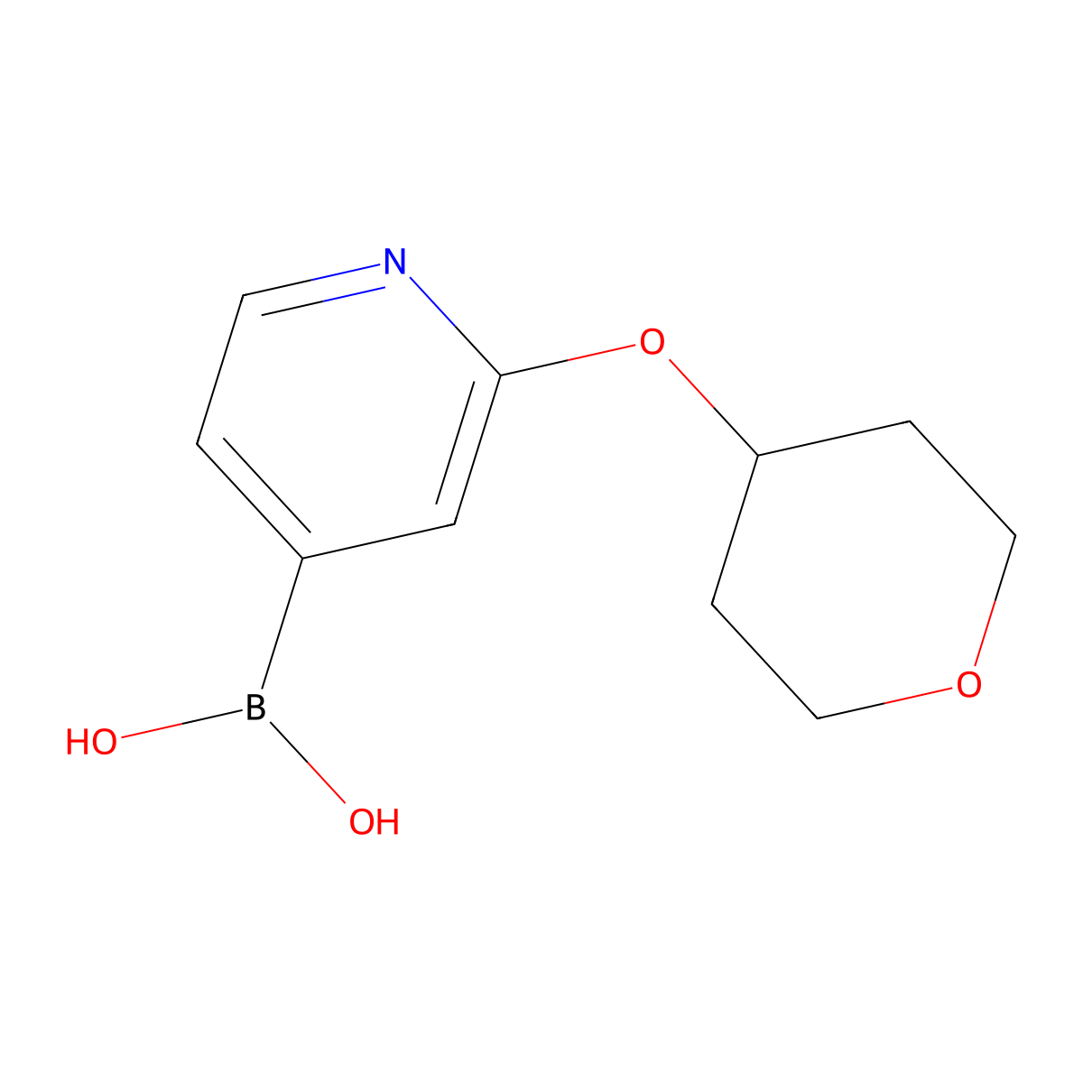 (2-((Tetrahydro-2H-pyran-4-yl)oxy)pyridin-4-yl)boronic acid molecular structure, CAS 1036762-00-1
