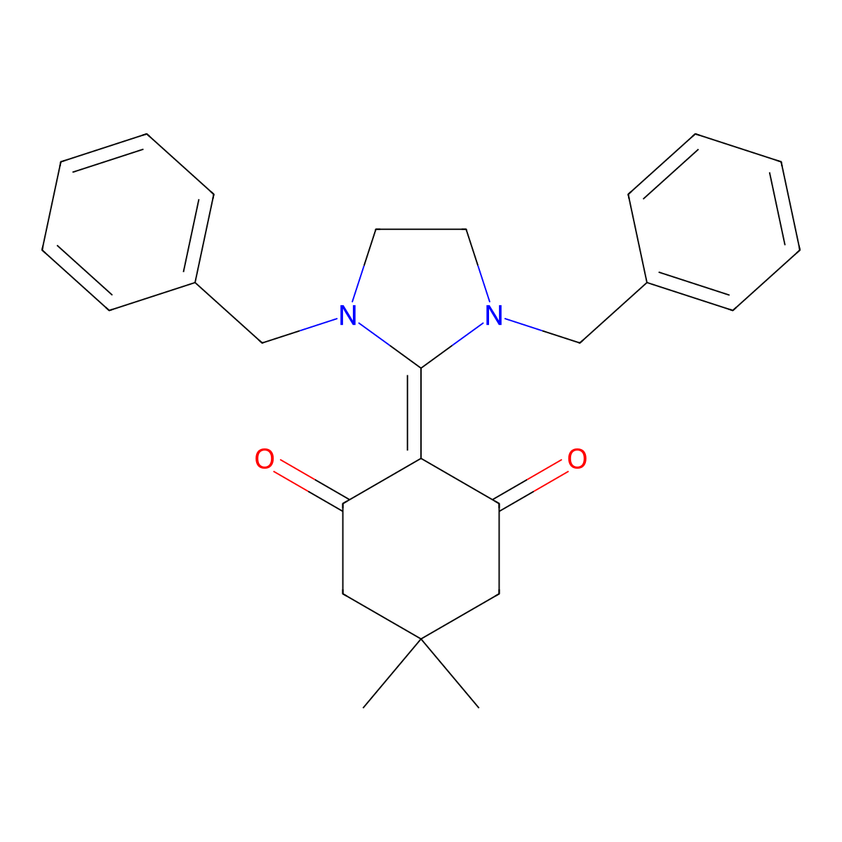 2-(1,3-Dibenzylimidazolidin-2-ylidene)-5,5-dimethylcyclohexane-1,3-dione molecular structure, CAS 103681-72-7