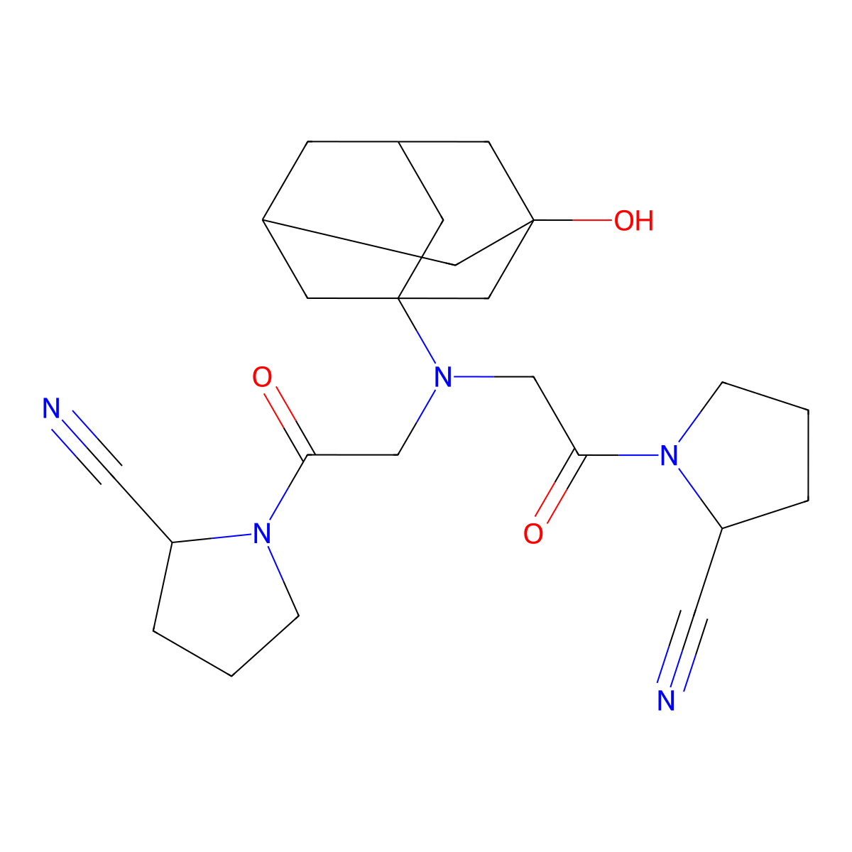 (2S,2'S)-1,1'-(2,2'-((3-Hydroxyadamantan-1-yl)azanediyl)bis(acetyl))bis(pyrrolidine-2-carbonitrile) molecular structure, CAS 1036959-23-5
