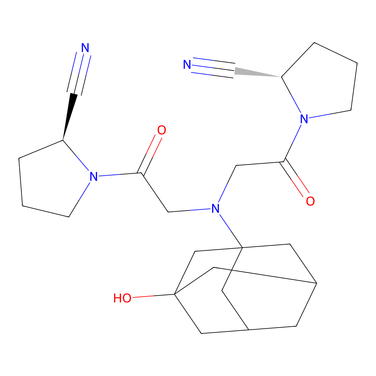 (2S,2'S)-1,1'-(2,2'-((3-Hydroxyadamantan-1-yl)azanediyl)bis(acetyl))bis(pyrrolidine-2-carbonitrile) molecular structure, CAS 1036959-23-5