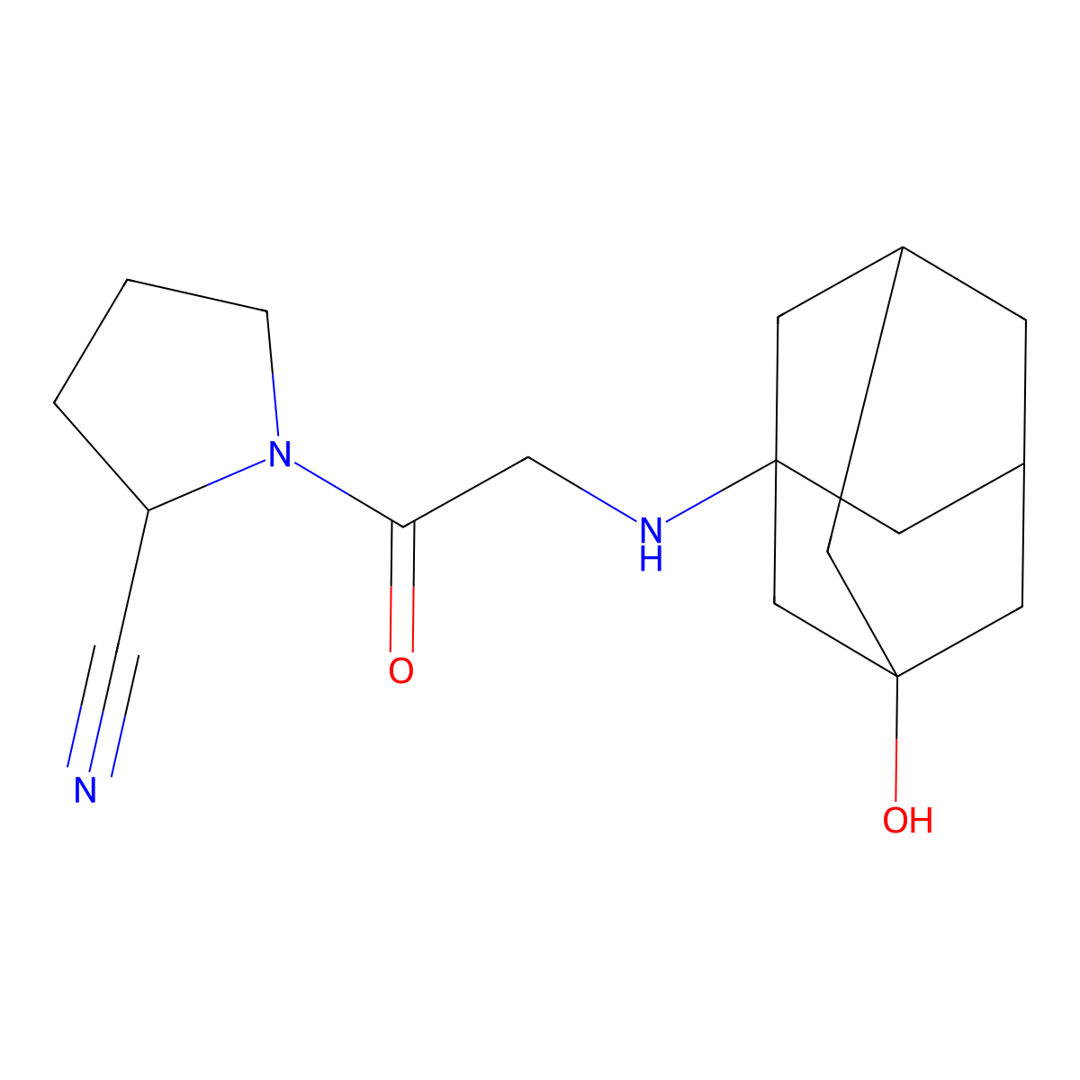 rel-(2R)-1-(2-((3-Hydroxytricyclo(3.3.1.13,7)dec-1-yl)amino)acetyl)-2-pyrrolidinecarbonitrile molecular structure, CAS 1036959-27-9