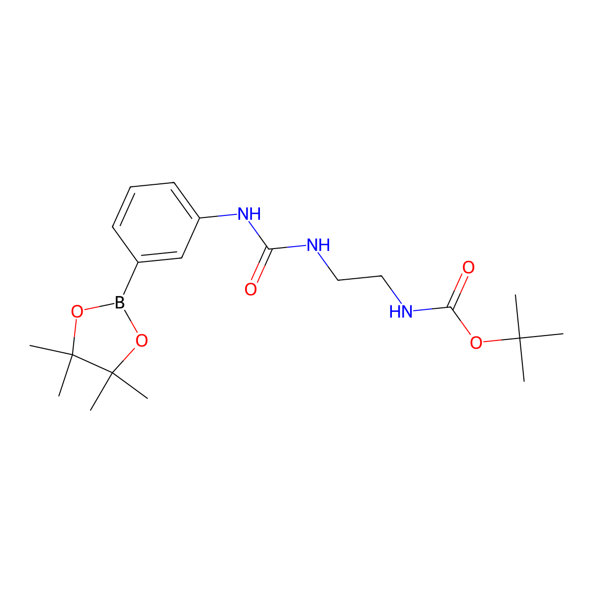 Carbamic acid,N-[2-[[[[3-(4,4,5,5-tetramethyl-1,3,2-dioxaborolan-2-yl)phenyl]amino]carbonyl]amino]ethyl]-, 1,1-dimethylethyl ester molecular structure, CAS 1036990-28-9