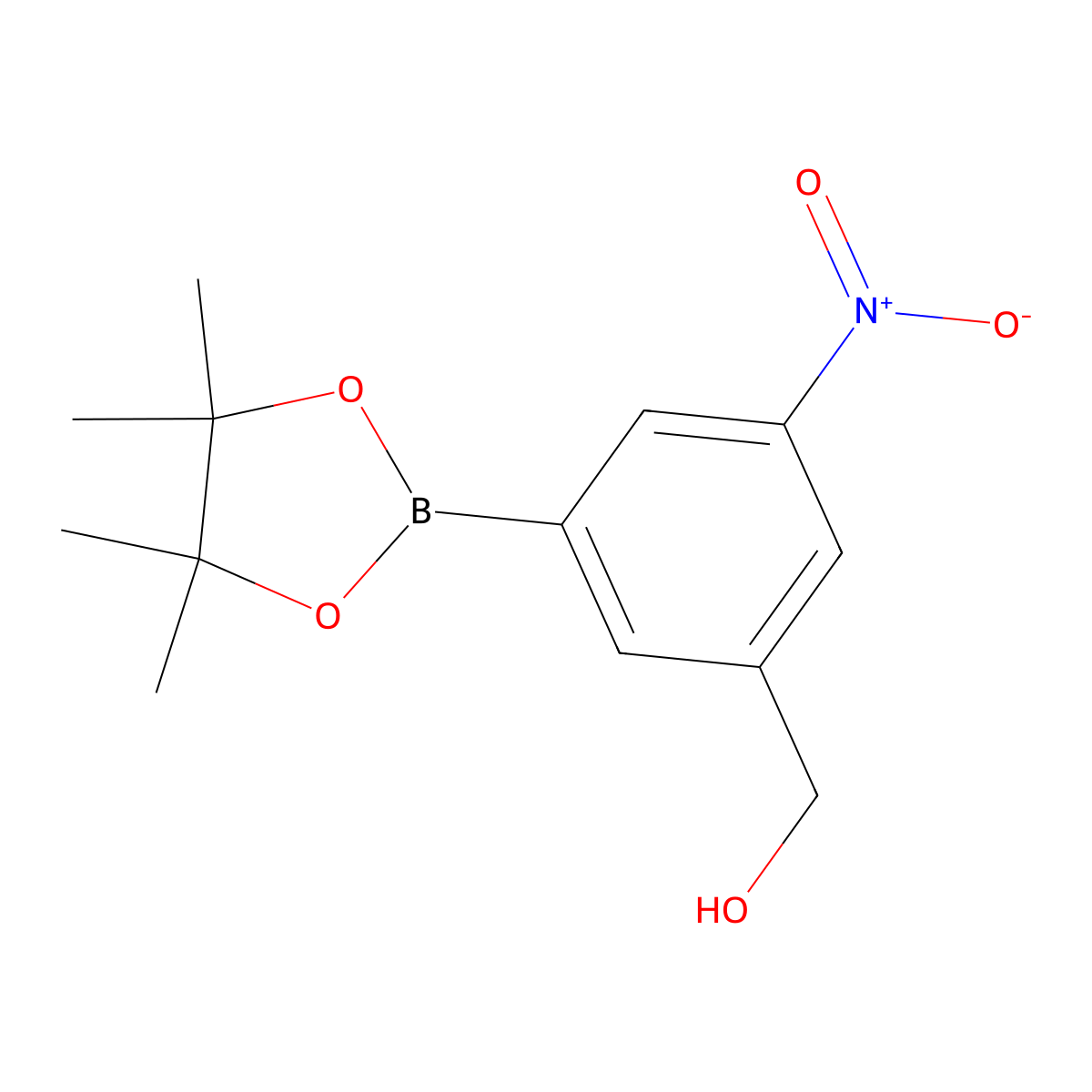 (3-Nitro-5-(4,4,5,5-tetramethyl-1,3,2-dioxaborolan-2-YL)phenyl)methanol molecular structure, CAS 1036990-39-2