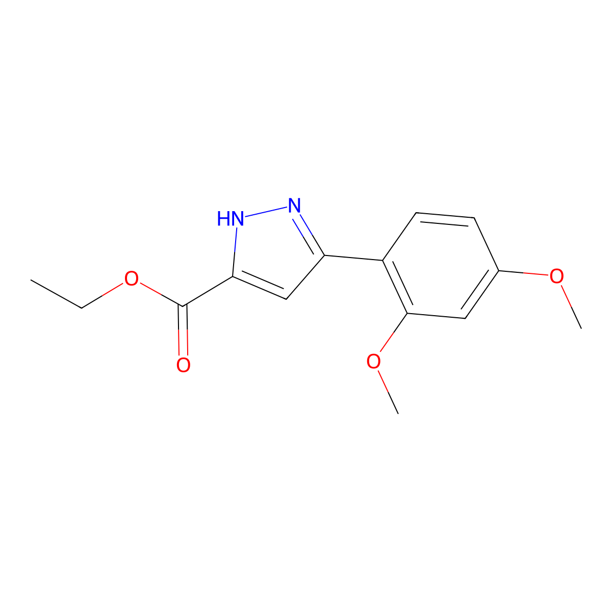Ethyl 5-(2,4-dimethoxyphenyl)-1H-pyrazole-3-carboxylate molecular structure, CAS 1036999-93-5