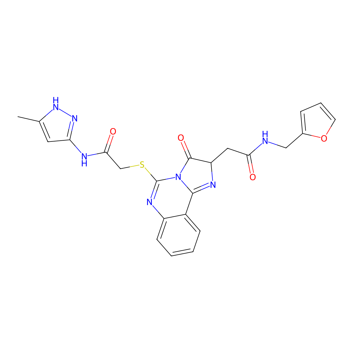 2-{[2-({[(furan-2-yl)methyl]carbamoyl}methyl)-3-oxo-2H,3H-imidazo[1,2-c]quinazolin-5-yl]sulfanyl}-N-(3-methyl-1H-pyrazol-5-yl)acetamide molecular structure, CAS 1037041-48-7
