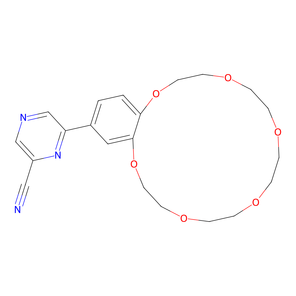 6-(2,3,5,6,8,9,11,12,14,15-Decahydro-1,4,7,10,13,16-benzohexaoxacyclooctadecin-18-yl)-2-pyrazinecarbonitrile molecular structure, CAS 103706-73-6