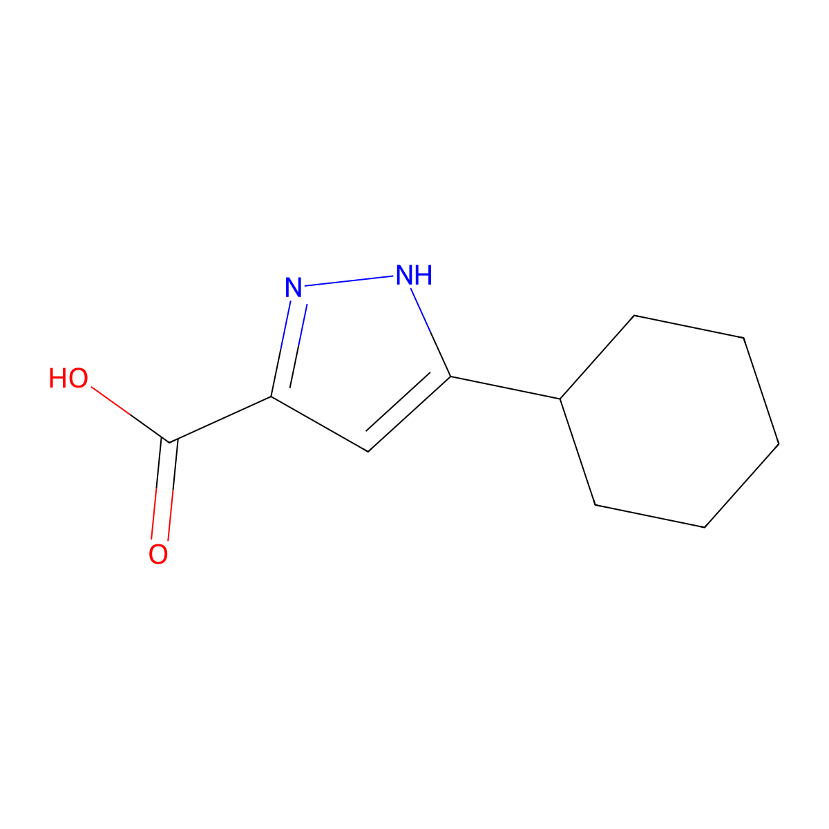 3-cyclohexyl-1H-pyrazole-5-carboxylic acid molecular structure, CAS 1037061-95-2