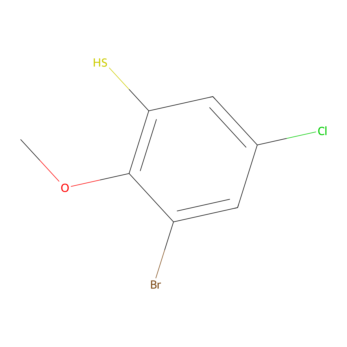 3-Bromo-5-chloro-2-methoxybenzene-1-thiol molecular structure, CAS 1037146-92-1