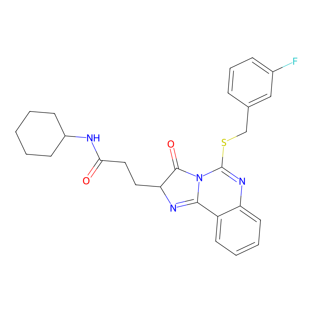 N-cyclohexyl-3-(5-{[(3-fluorophenyl)methyl]sulfanyl}-3-oxo-2H,3H-imidazo[1,2-c]quinazolin-2-yl)propanamide molecular structure, CAS 1037168-23-2