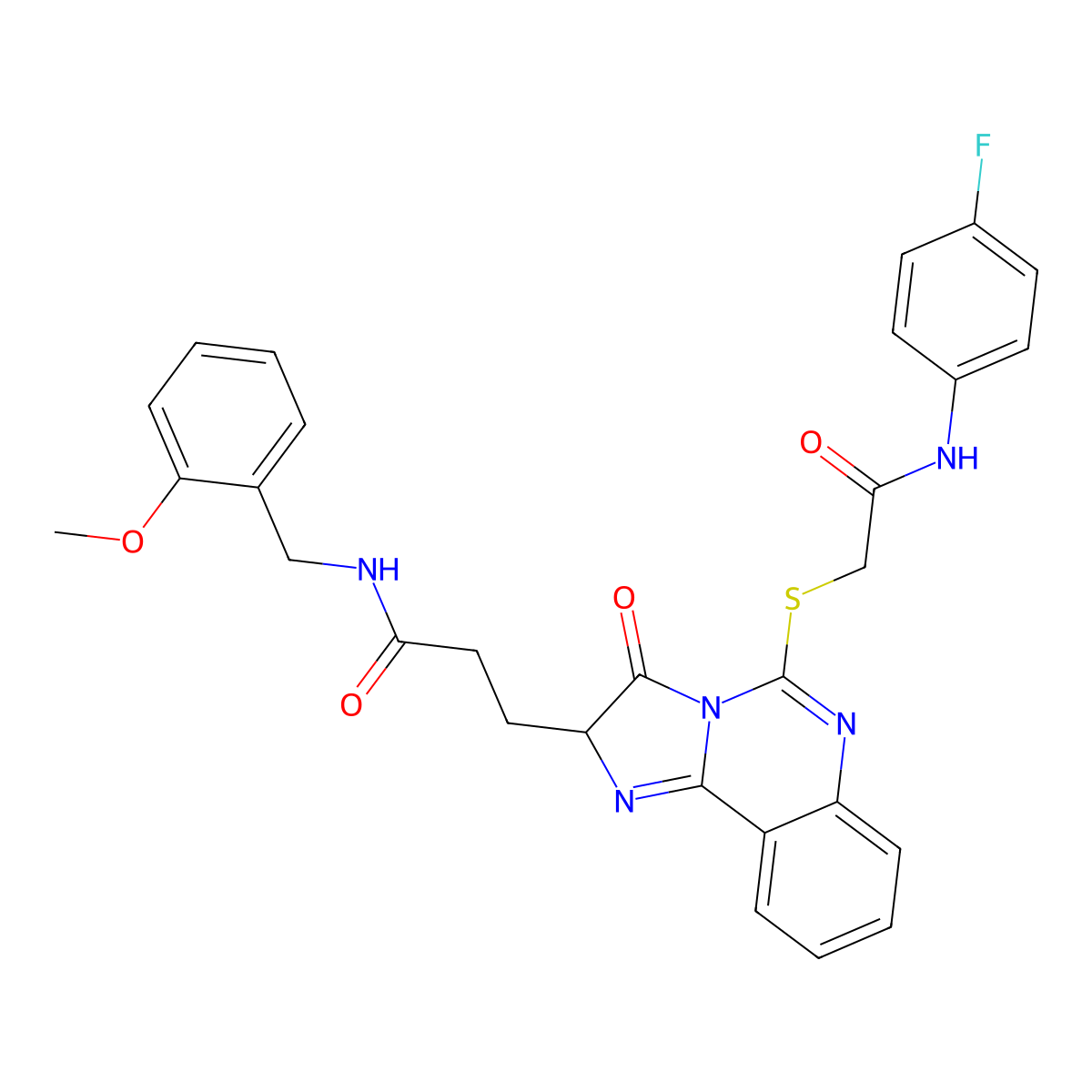 3-[5-({[(4-fluorophenyl)carbamoyl]methyl}sulfanyl)-3-oxo-2H,3H-imidazo[1,2-c]quinazolin-2-yl]-N-[(2-methoxyphenyl)methyl]propanamide molecular structure, CAS 1037168-62-9