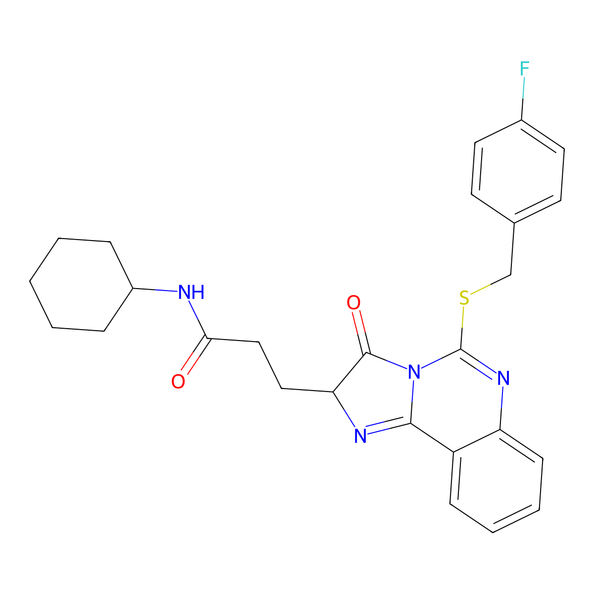 N-cyclohexyl-3-(5-{[(4-fluorophenyl)methyl]sulfanyl}-3-oxo-2H,3H-imidazo[1,2-c]quinazolin-2-yl)propanamide molecular structure, CAS 1037168-71-0