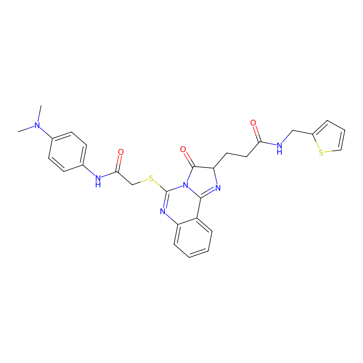 3-{5-[({[4-(dimethylamino)phenyl]carbamoyl}methyl)sulfanyl]-3-oxo-2H,3H-imidazo[1,2-c]quinazolin-2-yl}-N-[(thiophen-2-yl)methyl]propanamide molecular structure, CAS 1037168-72-1